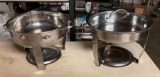 Two Chafing Pans w/ Glass Lids & Rack, Round