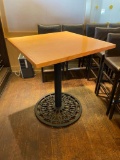 High-Top Restaurant Table, Solid Wood Blonde Top, HD Ornate Cast Metal Base, 36in x 36in x 41.5in