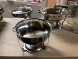 Three Round Chafing Pans, Complete