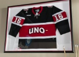 UNO Mavericks Hockey Jersey No. 16 - Framed / Mounted in Shadow Box, Approx. 48in x 36in