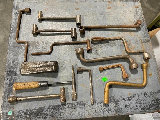 Group of Old HD Tools, Chipping Hammer, Socket Wrenches, Lug Wrenches