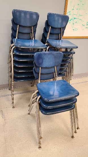 Lot of 17 Matching VIRCO HD Stack Chairs, Chrome / Navy Blue 380-18, 17x$