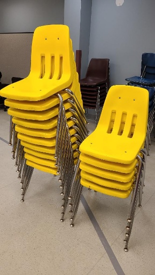 Lot of 15 Matching Yellow Childs Molded Plastic Stack Chairs, Sold 15x$