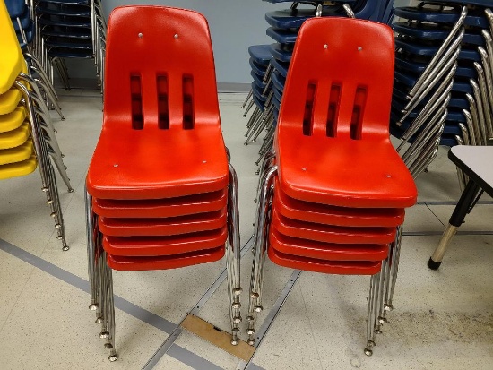 Lot of 10 Matching Red Molded Plastic Stack Chairs, Sold 10x$