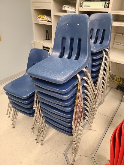 Lot of 25 Matching Blue Molded Plastic Stack Chairs, Sold 25x$