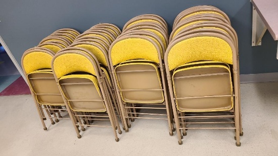 Lot of 39 Metal Folding Chairs w/ Padded Seat & Back & Mobile Storage Rack, Sold 39x$