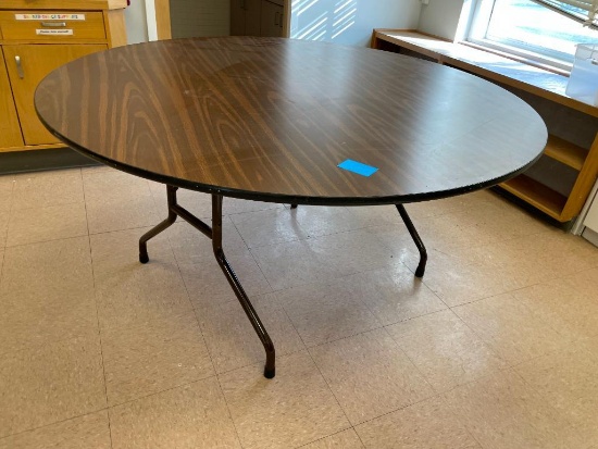 60in Round Folding Banquet Table, Laminate Top, Metal Frame & Legs