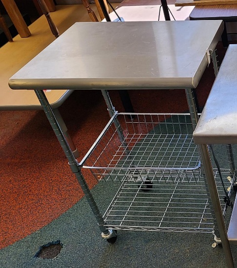 Mobile Stainless Steel Work Table w/ Lower Wire Shelves