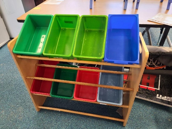 Wood Shelf w/ Totes for Storage, Could be a Shoe Rack