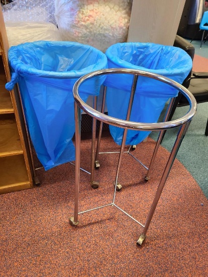 Three Mobile Chrome Waste Baskets
