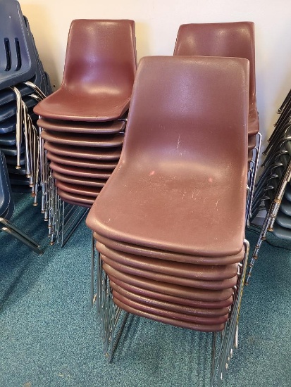 Lot of 29 Matching Brown Molded Plastic Stack Chairs, Sold 29x$