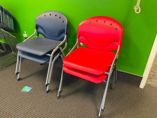 Four Matching Stack Chairs, Red and Blue, All Four for One Price