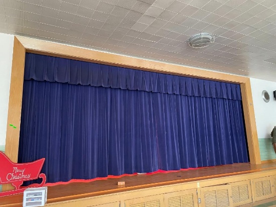 Stage Curtain and Back Drop w/ Ceiling Mount Rails, Disassembled