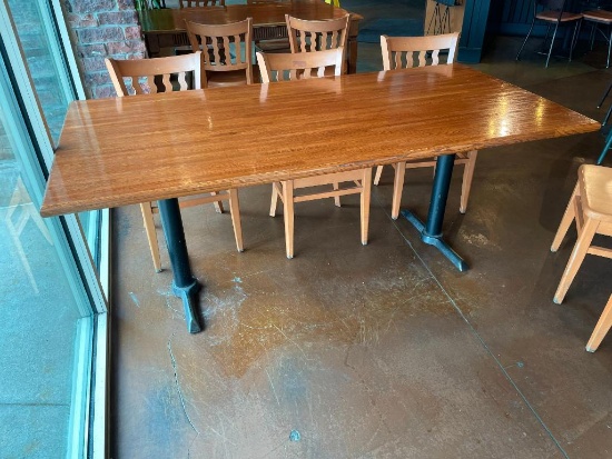 Restaurant Table, Solid Wood Top, Double Pedestal Bases, 72in x 36in x 29.5in H
