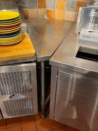 NSF Stainless Steel Prep Table, Unique Shape, Stationary 33in x 4in x 24in Odd Shape