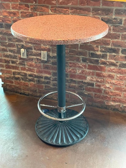 Pub Table, Granite-Like Top, Pedestal Base w/ Foot Rest, 30in W, 43in H