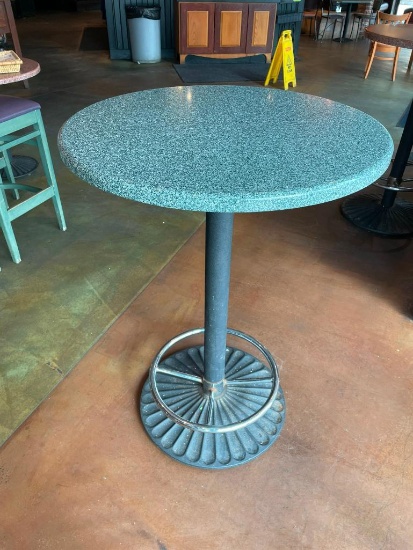 Pub Table, Granite-Like Top, Pedestal Base w/ Foot Rest, 30in W, 43in H