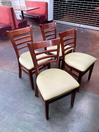 Restaurant Chairs, Wood Framed Ladder Back Chair w/ Cushion Seat, Sold 4x$