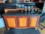 Wood Tiered 3-Door Cabinet w/ Built-In Receptacle, Good for Storage & Merchandising 23in x 60in x