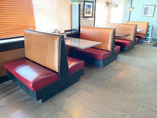 Bank of Booths, 4 Booths, 3 Back to Back, 1 End Cap, 3 Tables (30in x 48in x 29in)