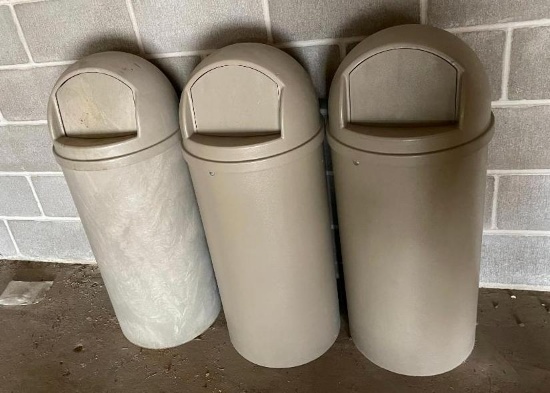 Lot of 3 Commercial Dome Top 2-Part Trash Cans