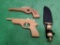 Stag Handled Contemporary Knife & Sheath w/ 2 Wood Rubberband Guns