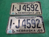 Matched Set of Vintage 1969 Nebraska License Plates