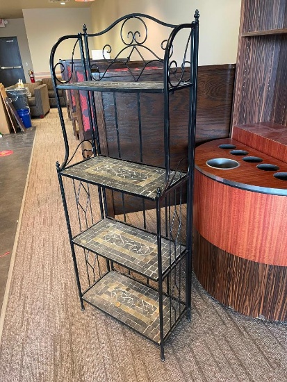 Bakers Rack, Collapsible, Ceramic Tile / Slate Shelves, Iron Framework