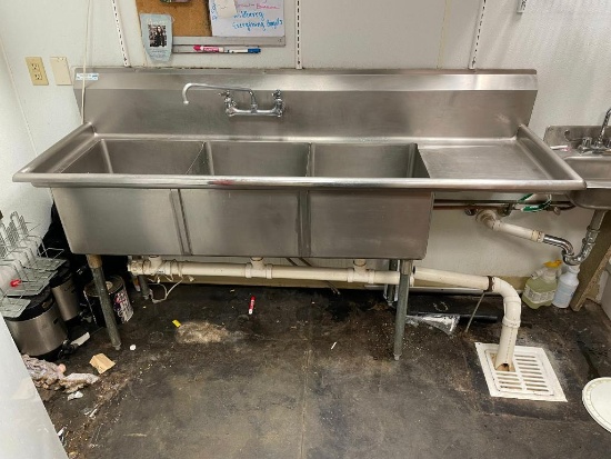 Turbo Air Model: TSA-3-12-R1, Stainless Steel 3-Compartment Sink 74in x 24in x 36in x 12in D