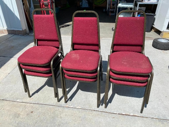 9 Stacking Chairs, Padded Seats and Backs