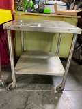 Stainless Steel Mobile Prep Table or Equipment Stand, 28in x 30in x 26in H