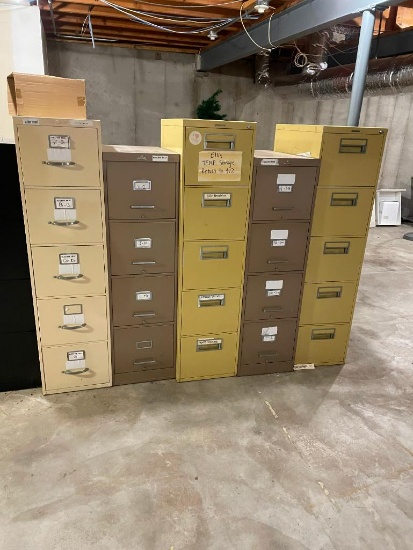 Five Metal File Cabinets, Sold All for One Bid