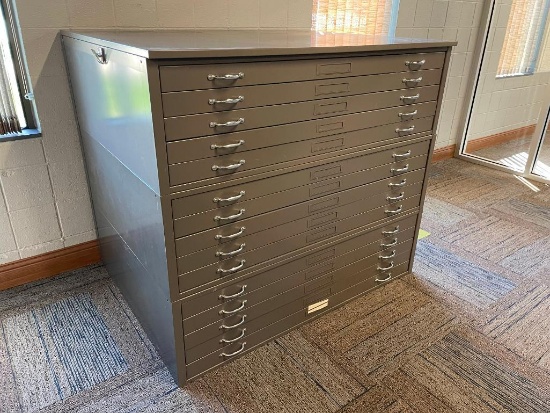 3-Unit Metal Flat File Cabinet - 54in x 42in x 47in H