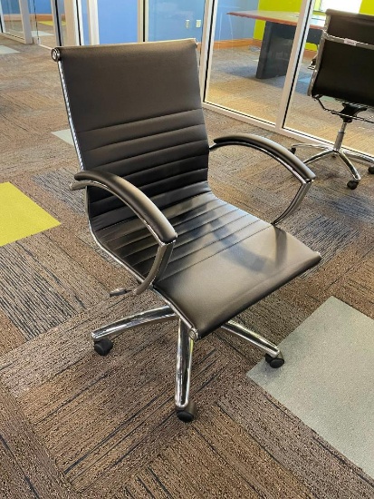 Chrome and Leather Office Chair, Adjustable, Swivels, Mobile