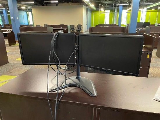 Dual Monitors and Dual Monitor Stand and Cables and Cords
