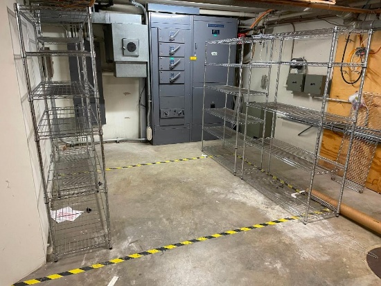 4 Stationary Chrome NSF Shelving Units, Sold 4x$