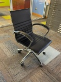 Chrome and Leather Office Chair, Adjustable, Swivels, Mobile