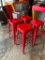 Four Red Metal Bar Stools / Pub Chairs - 3 Match, 1 w/ Back - All Four for One Bid