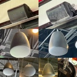 Six Speakers, 4 Indoor Drop Cone Shaped Speakers, 2 Outdoor Speakers