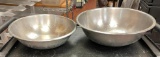 Lot of 2 Large Stainless Steel Mixing Bowls, 16in x 5in, 19in x 6in