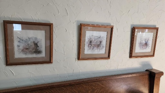 Set of 3 Framed Art Prints by Mads Stage, Signed, 16in x 16in ea