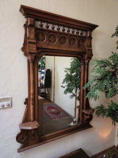 Ornate Antique Carved Wood Framed Mirrored, Rumored to be from Bugsy Siegel's Collection, 59in x
