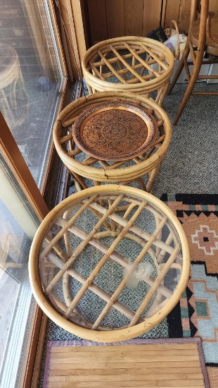 Lot of 3 Wicker Framed Side Tables