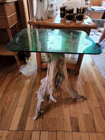 Glass Top Live Wood Side Table