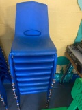 (8) Molded Plastic Kids Stack Chairs w/ Chrome Foot - Blue