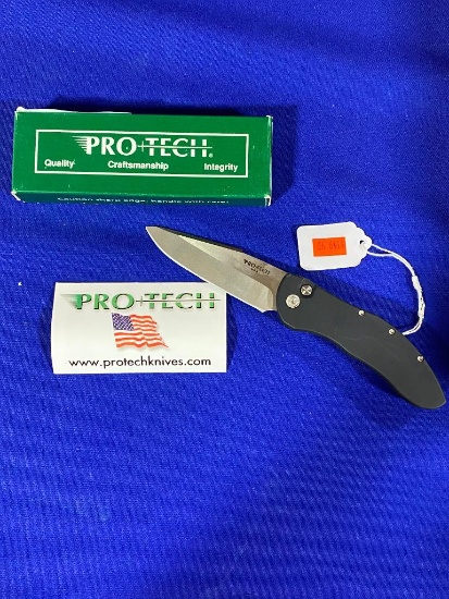 Protech Knives 401 Stiger Black Handle, Bead Blast Plain Edge