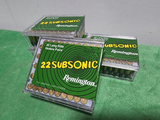 (4) Remington 22 Subsonic 22 LR Hollow Point - 100 Cartridges Each, 400 Total