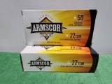 (2) Armscor USA 40 Gram Jacketed Hollow Point 22 TCM - 50 Cartridges Each, 100 Total