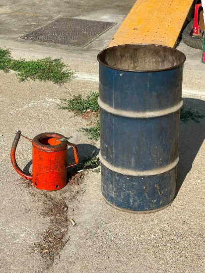 1/2 Barrel Full of Floor Absorb & Vintage Swingspout Oil Can
