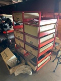 Misc. Items Upstairs On and Around Shelves, Gas Engine, Motors, Shop Light, Radio, Large Belts